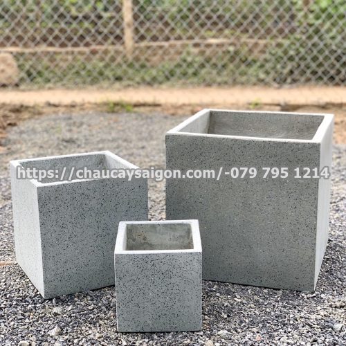 Chậu xi măng đá mài vuông vuông xám